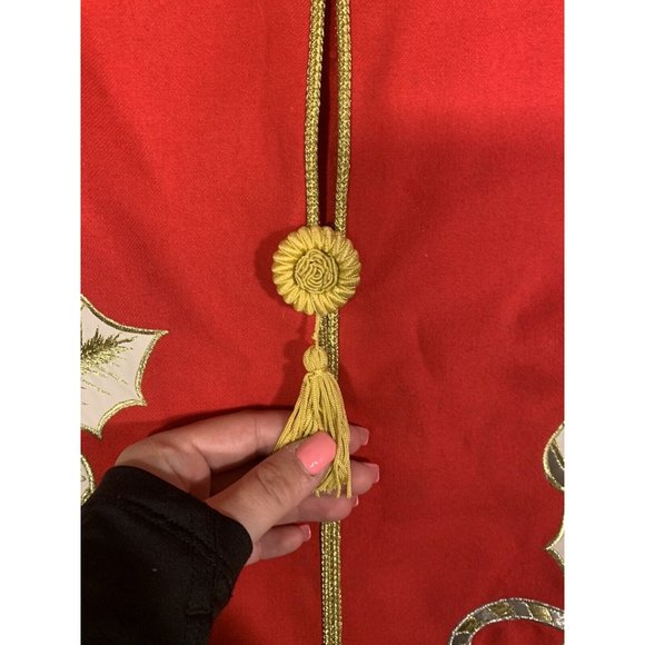 Vintage Jenna Red Christmas Ornament Jacket Blazer Zip Gold 100% Wool Size 12 - Picture 4 of 11